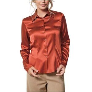 Aritzia Babaton Sable Satin Orange Button Up Shirt Women's Size M